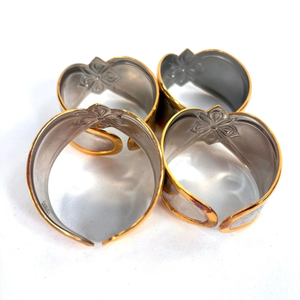 Gorham Napkin Rings Silver Gold Two Tone Golden Melon Bud Floral Set of 4